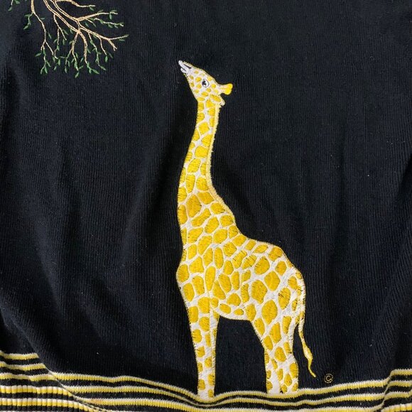 VTG 80s Cyn Les Shirlee Designs Sweater Embroidered Giraffe Womens Size 34 (L) - Picture 2 of 6
